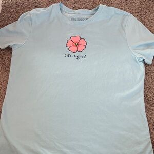 Life Is Good Light Blue Tee with Pink Flower